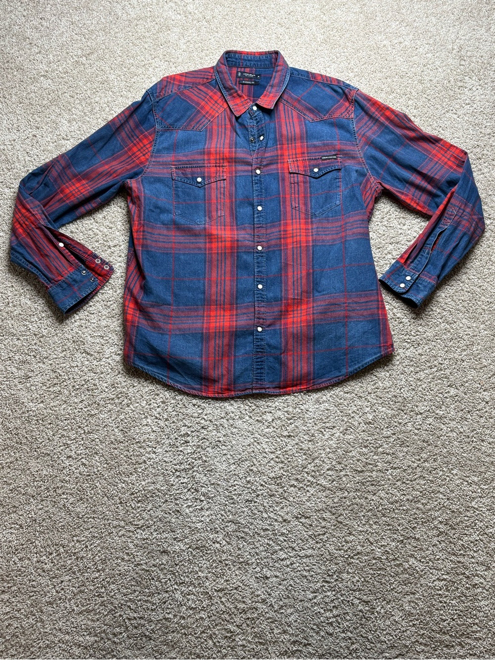 Lucky Brand Men’s Plaid Indigo Long Sleeve Western Shirt